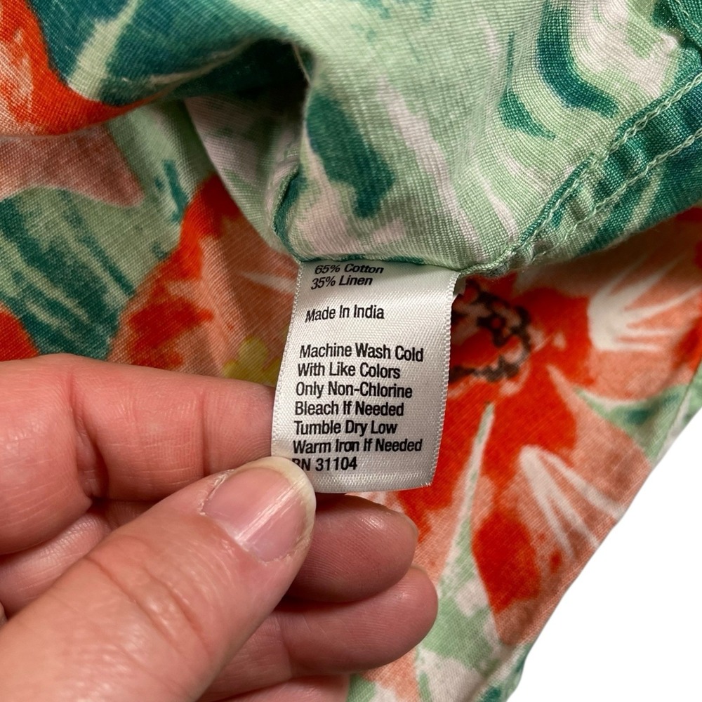 Saddlebred XXLT Green Orange Floral Hawaiian Shirt Cotton Linen Tropical Beach - Picture 7 of 7